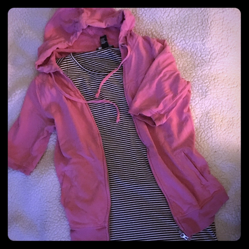 Vintage Pink Zip half sleeve hoodie S Maurices